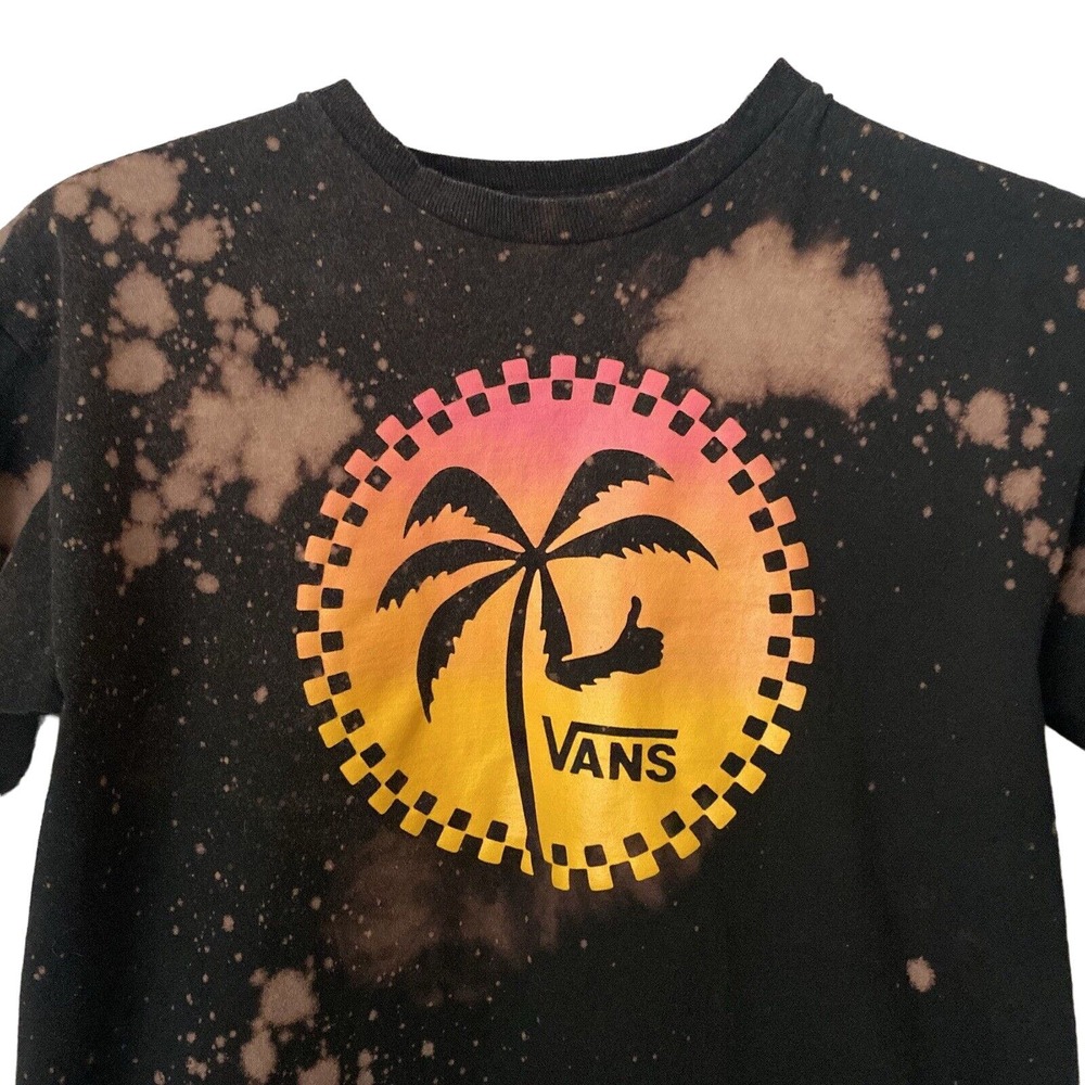 Vans Unisex Palm Tree Thumbs Up Upcycled Bleached Distressed T-Shirt - Medium - Picture 2 of 4